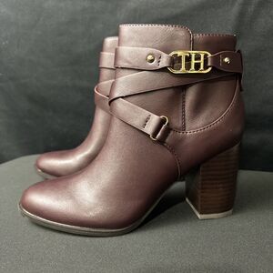 Tommy Hilfiger Darhla Dark Red Block Heel Boots